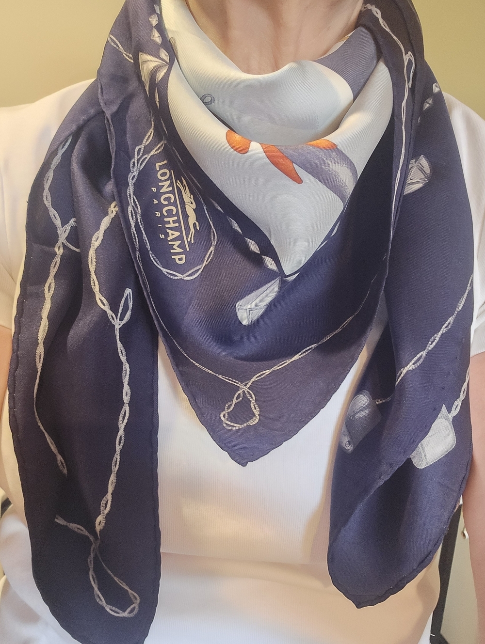 Longchamp 100% Silk 35x35 Scarf EUC